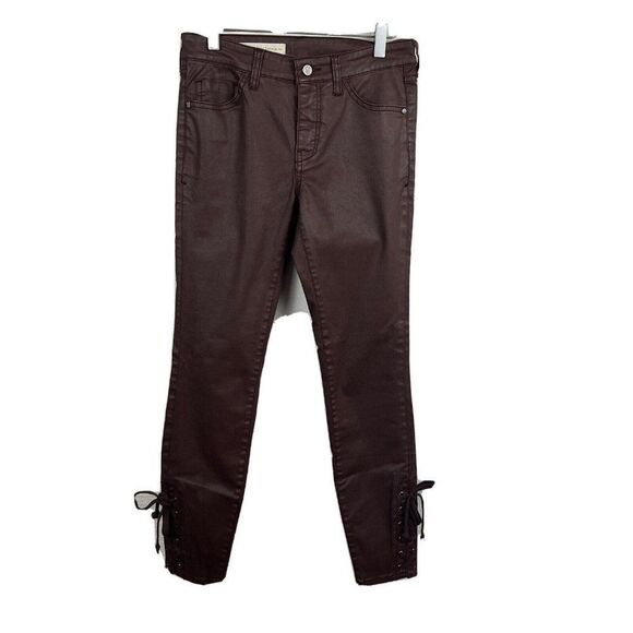 Pilcro Pants 26 Womens Plum Burgundy Coated Skinny Lace Up Ankle Jeans Mid Rise - Picture 1 of 8